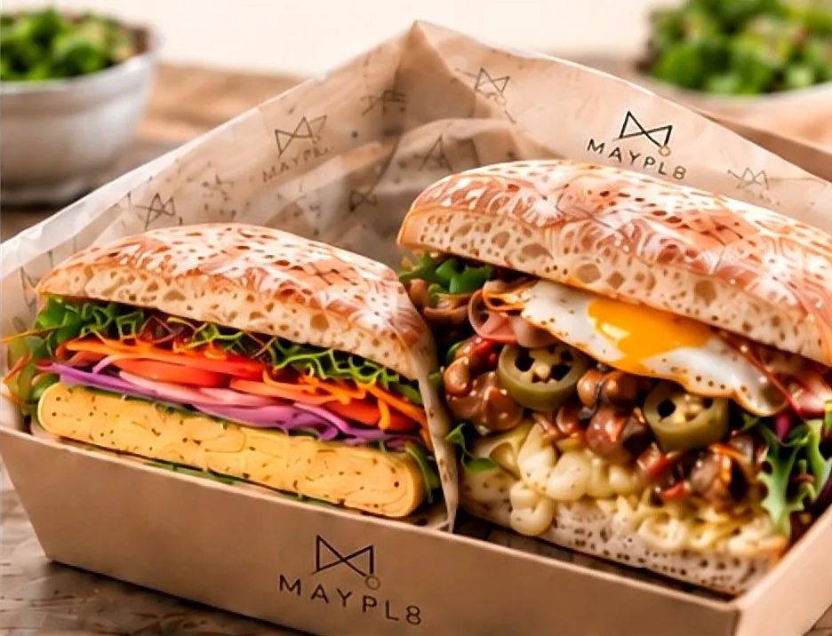 Two wafu sandwiches in MAYPL8 wrapping